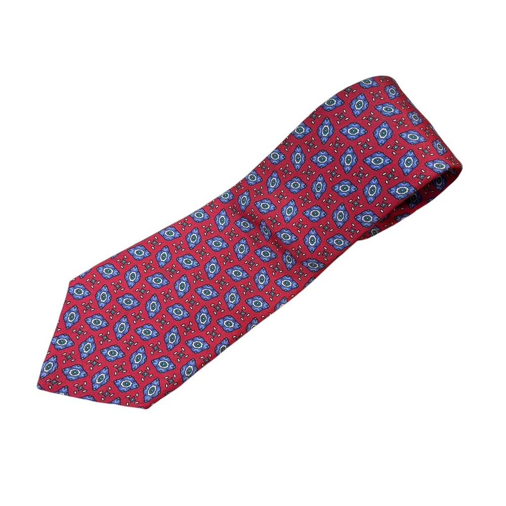 CHRISTIAN DIOR Monsieur Silk Tie Mens Red Blue Geometric Italian Necktie‎ 3.5x57